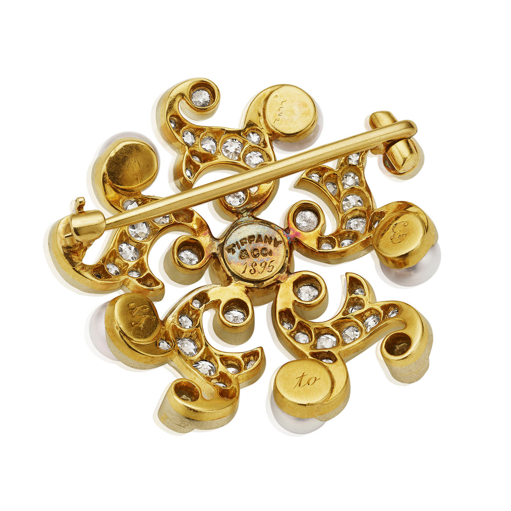 Macklowe Gallery Antique Tiffany & Co. Natural Pearl and Diamond Brooch