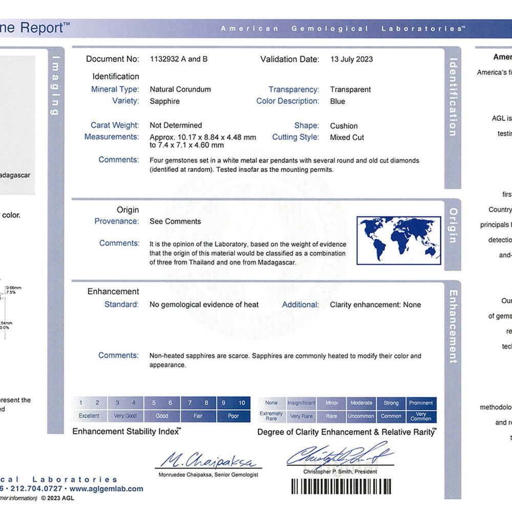 
                      
                        Macklowe Gallery French Art Deco AGL Natural No-Heat Sapphire and Diamond Pendant Earrings
                      
                    