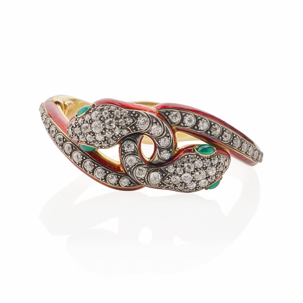 Macklowe Gallery Antique Diamond and Enamel Snake Bracelet