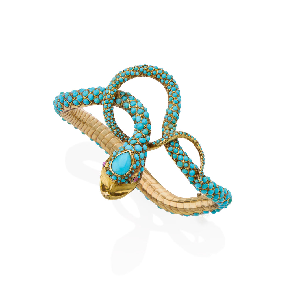 
                      
                        Macklowe Gallery Antique Turquoise Snake Bangle Bracelet
                      
                    