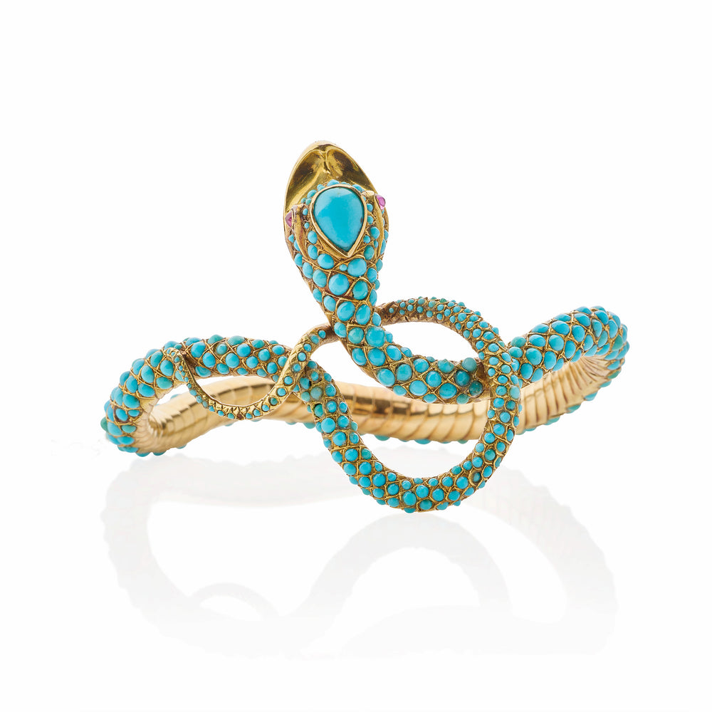 Macklowe Gallery Antique Turquoise Snake Bangle Bracelet
