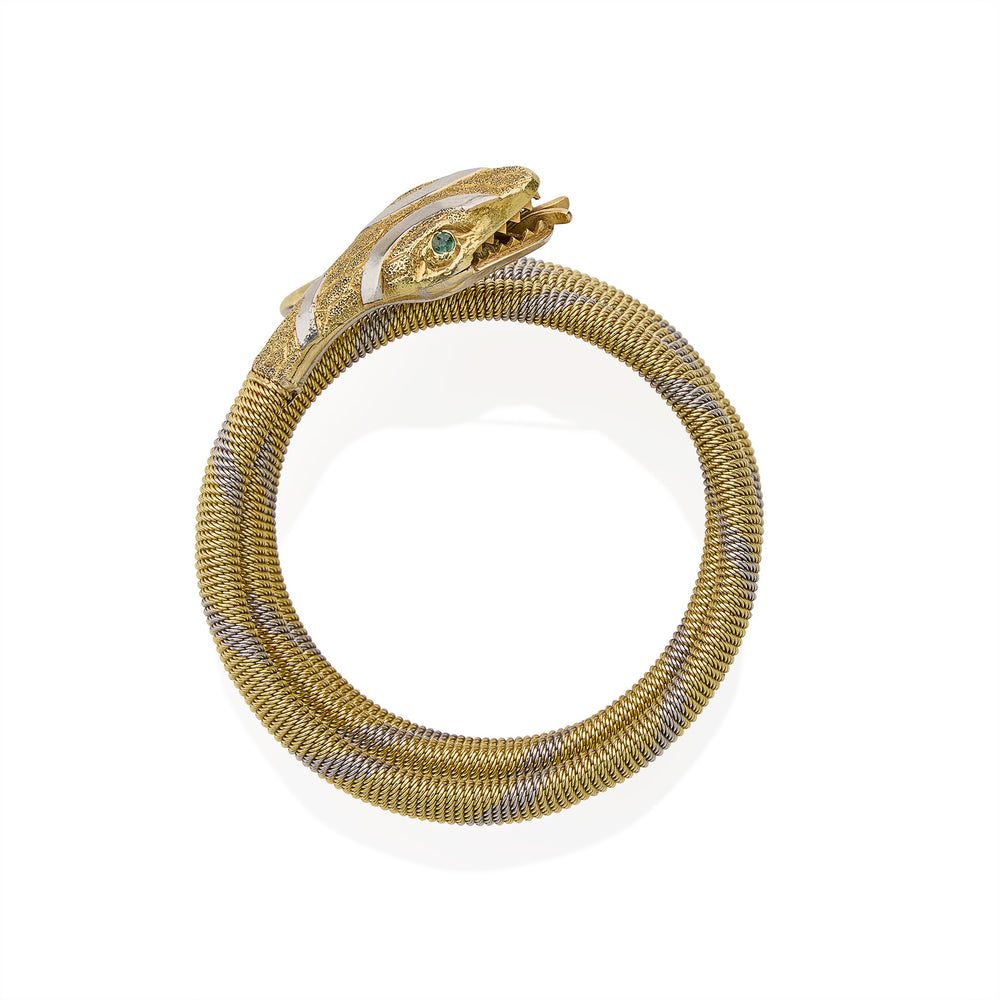 Macklowe Gallery Antique 18K Gold and Platinum Snake Bracelet