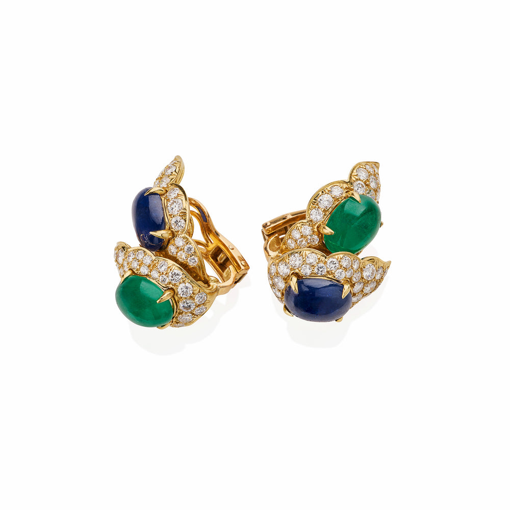 
                      
                        Macklowe Gallery Bulgari Emerald and Sapphire Clip Earrings
                      
                    