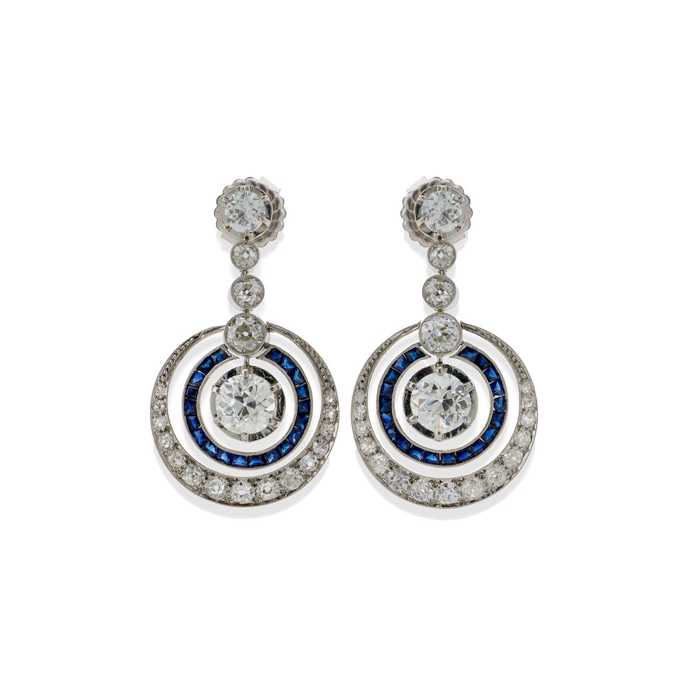 Macklowe Gallery Art Deco Diamond and Sapphire Earrings
