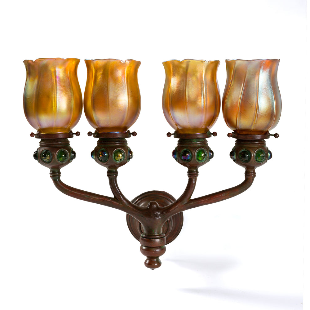 Macklowe Gallery Tiffany Studios New York Jeweled "Four-Light Tulip" Sconce 