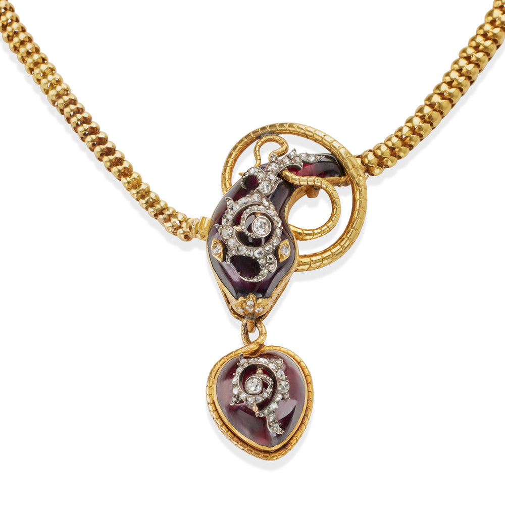
                      
                        Macklowe Gallery Antique Garnet Serpent Locket Necklace
                      
                    