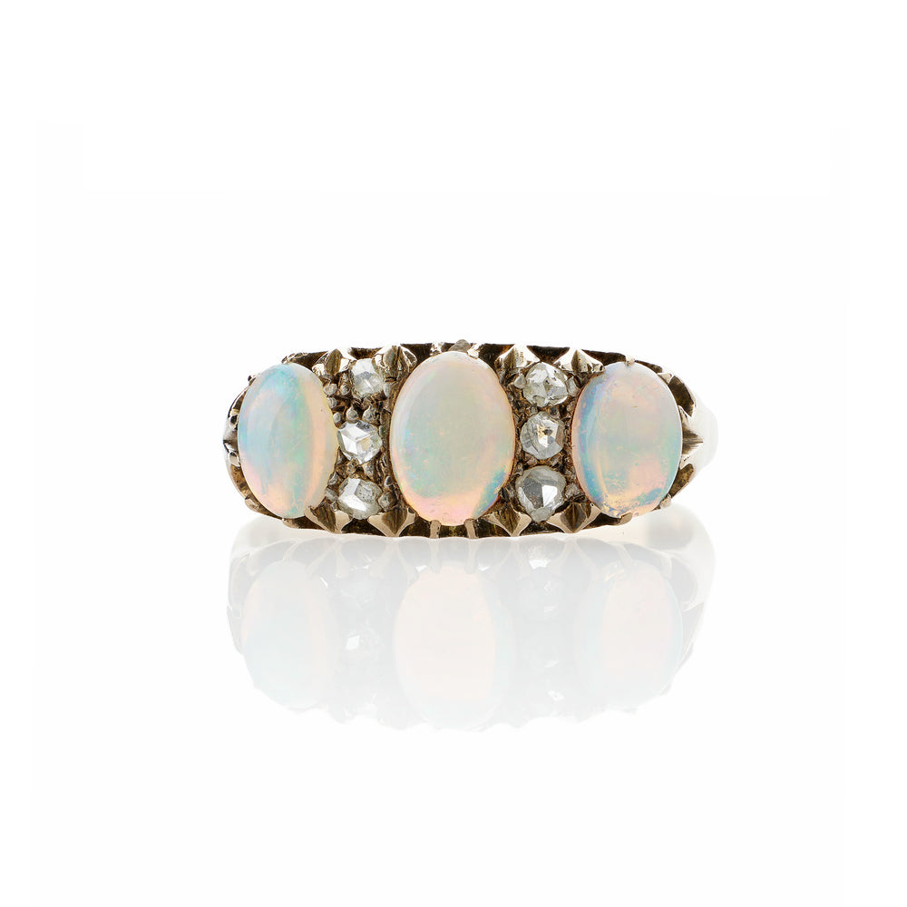 Macklowe Gallery English Opal and Rose-cut Diamond Three Stone Ring