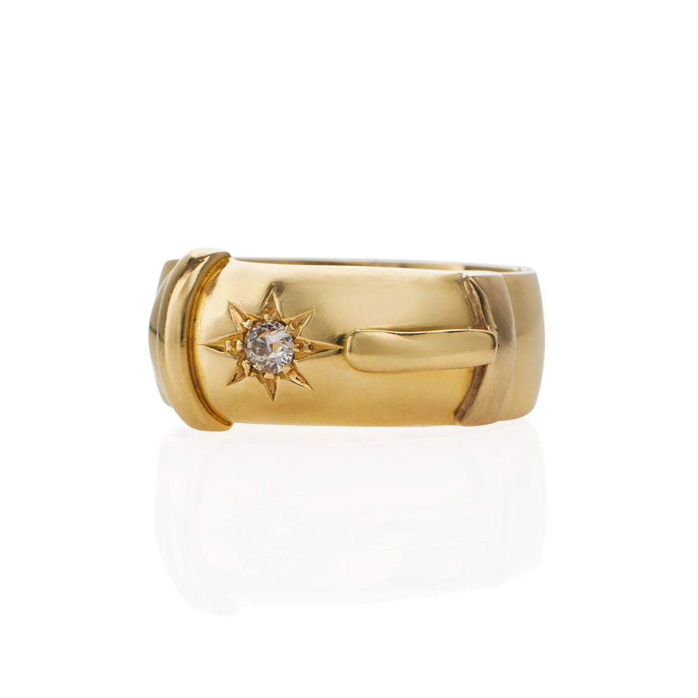 Macklowe Gallery Antique English 18K Gold and Diamond Buckle Ring