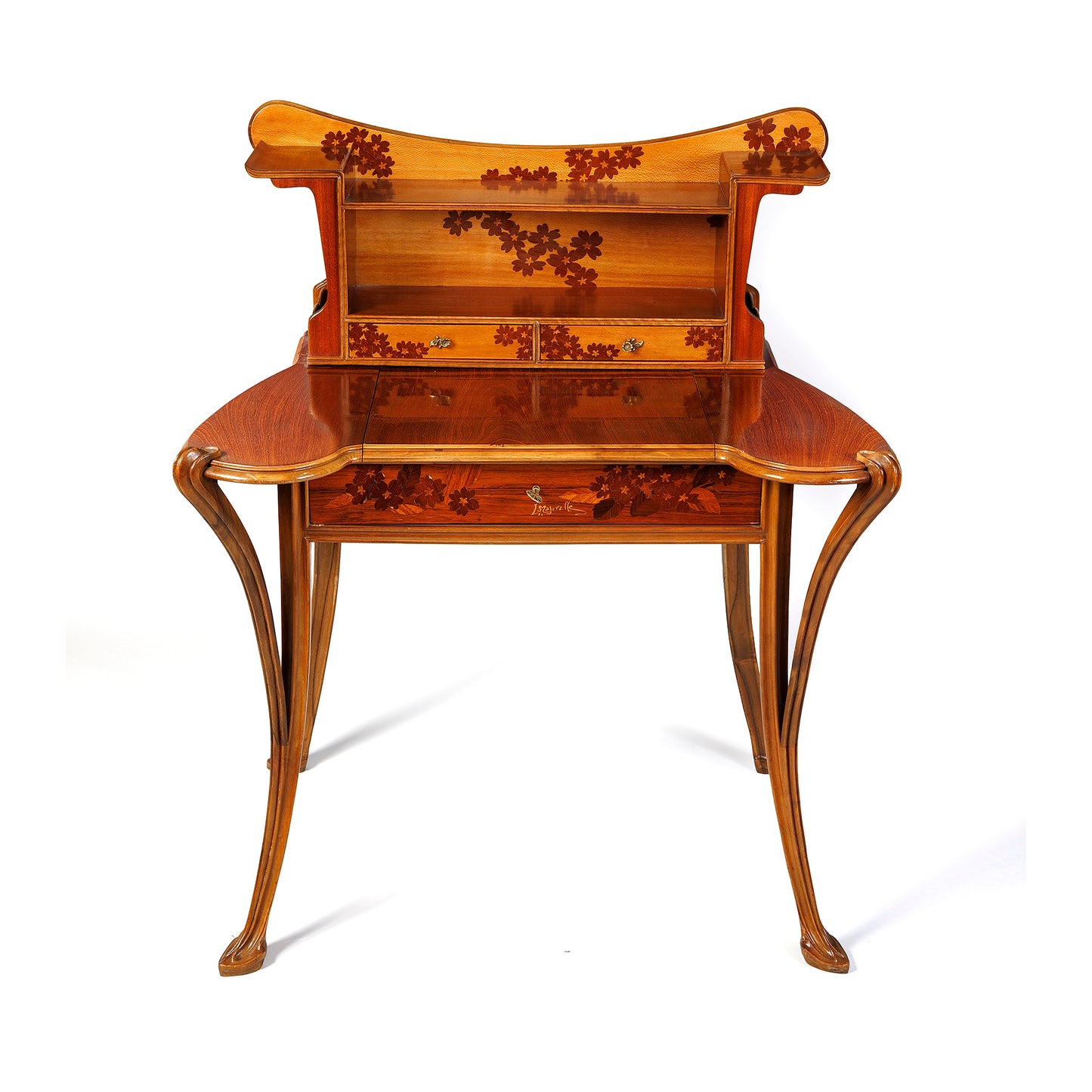 Macklowe Gallery Louis Majorelle "Aux Primevères" Walnut and Fruitwood Marquetry Desk