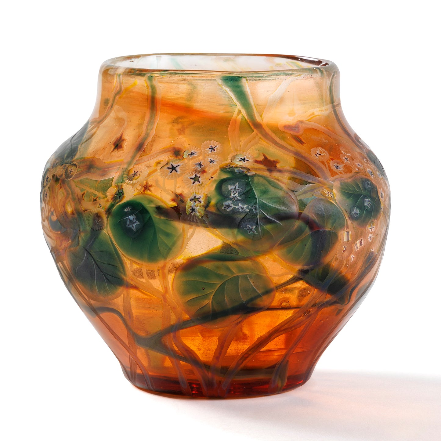 Macklowe Gallery Tiffany Studios New York "Leaf & Vine" Wheel-Carved Favrile Glass Vase