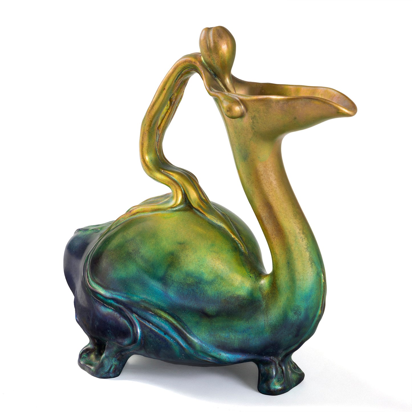 Macklowe Gallery Zsolnay "Goose and Tulip" Glazed Ceramic Ewer