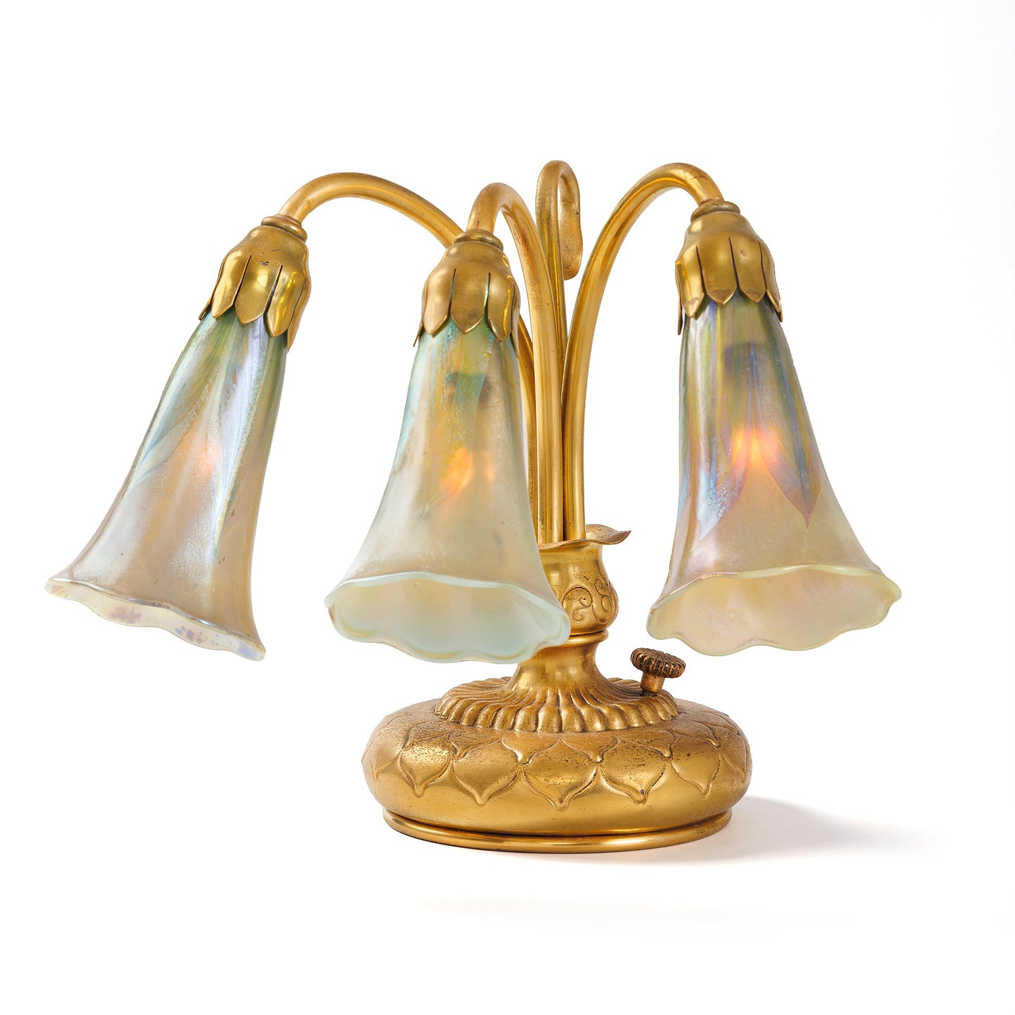 Macklowe Gallery Tiffany Studios New York "Three-Light-Lily" Piano Lamp