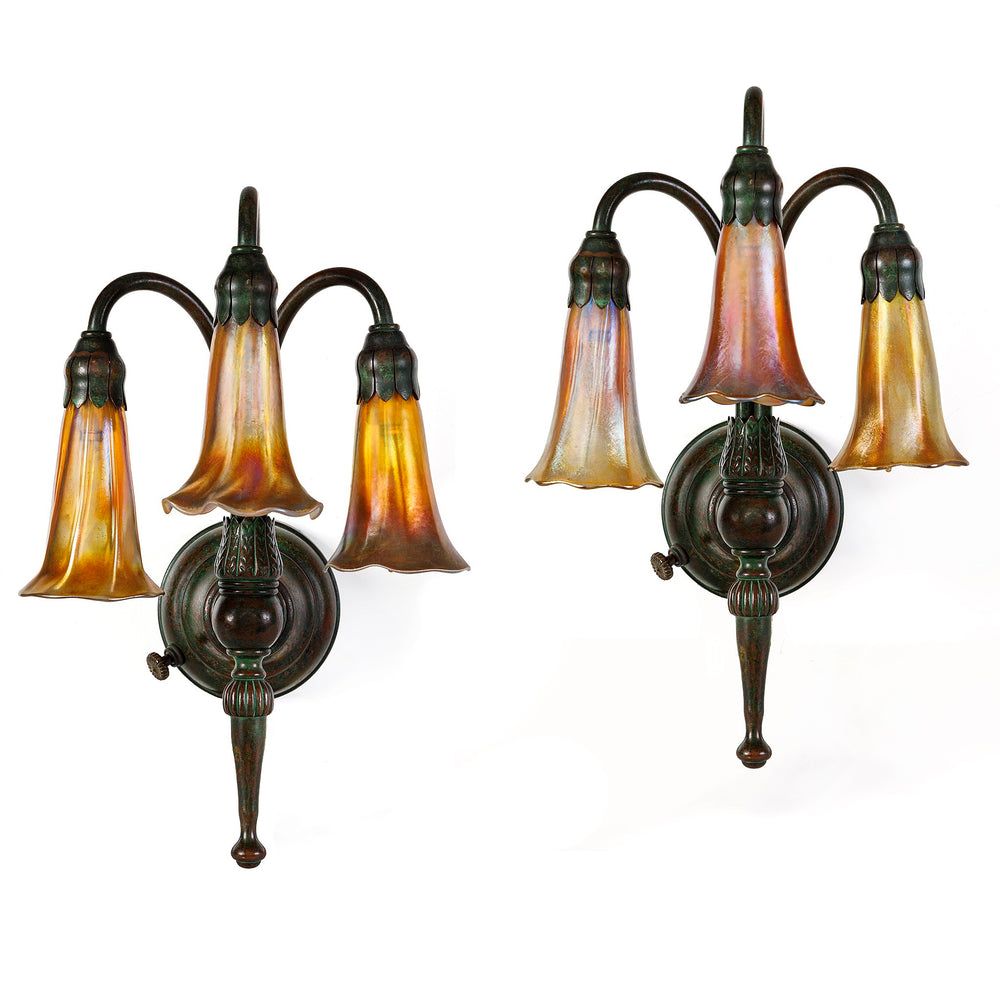 Macklowe Gallery Tiffany Studios New York Pair of "Three-Light Lily" Sconces. 