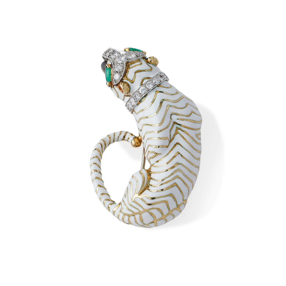 
                      
                        Macklowe Gallery David Webb White Enamel Tiger Brooch
                      
                    