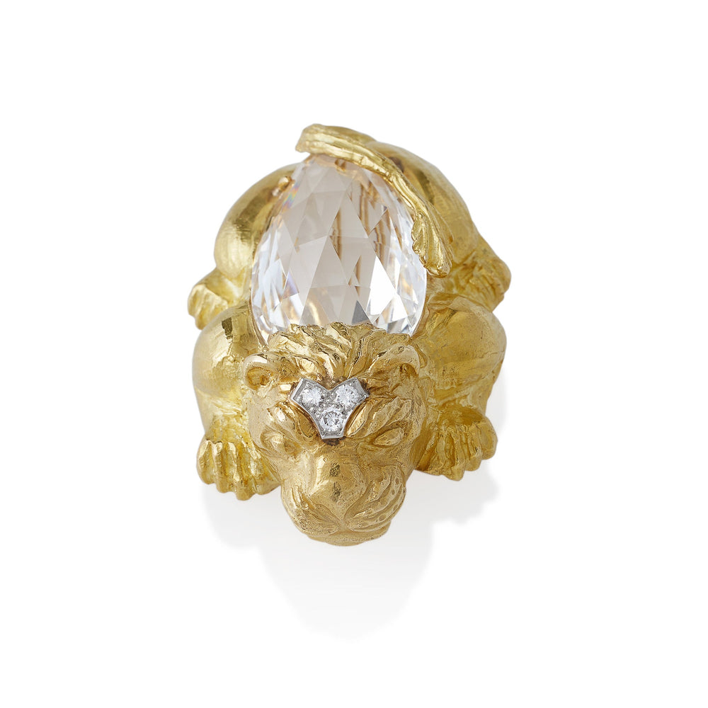 
                      
                        Macklowe Gallery David Webb Rock Crystal Crouching Lion Brooch
                      
                    