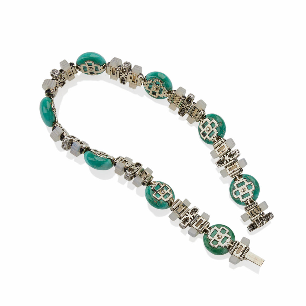 
                      
                        Macklowe Gallery Mauboussin Turquoise, Chalcedony and Diamond Necklace
                      
                    