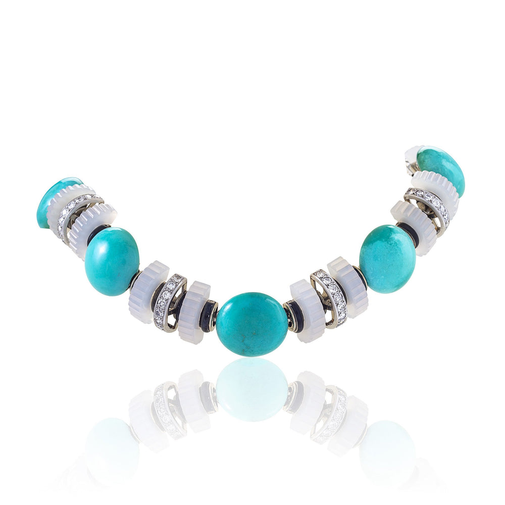 
                      
                        Macklowe Gallery Mauboussin Turquoise, Chalcedony and Diamond Necklace
                      
                    
