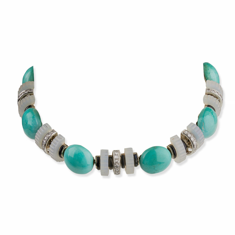 
                      
                        Macklowe Gallery Mauboussin Turquoise, Chalcedony and Diamond Necklace
                      
                    
