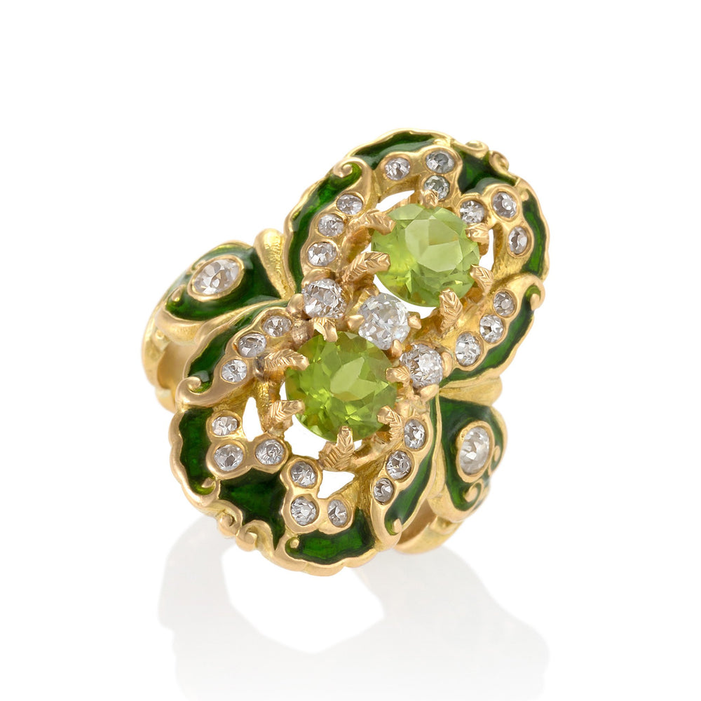 
                      
                        Macklowe Gallery Marcus & Co. Double Peridot and Diamond Ring
                      
                    