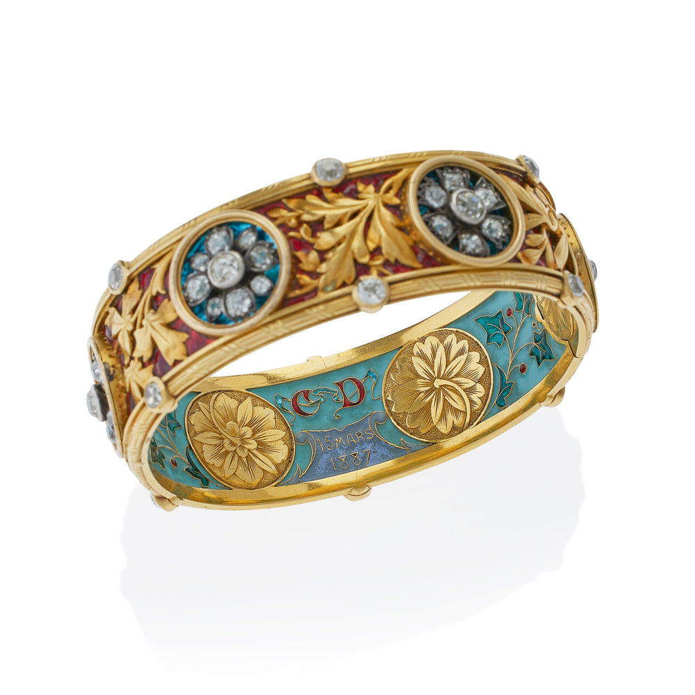
                      
                        Macklowe Gallery Important Bapst & Falize Paris Diamond and Enamel Bangle Bracelet
                      
                    