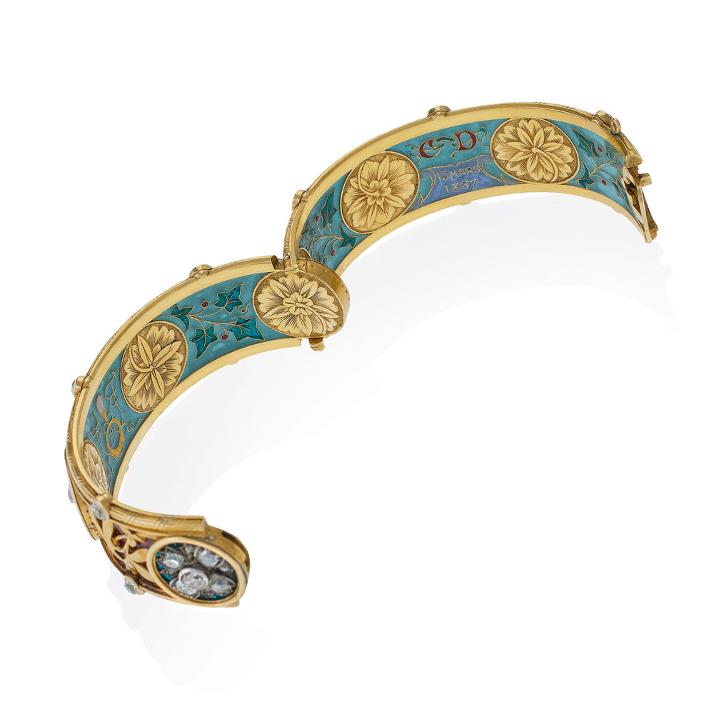 
                      
                        Macklowe Gallery Important Bapst & Falize Paris Diamond and Enamel Bangle Bracelet
                      
                    