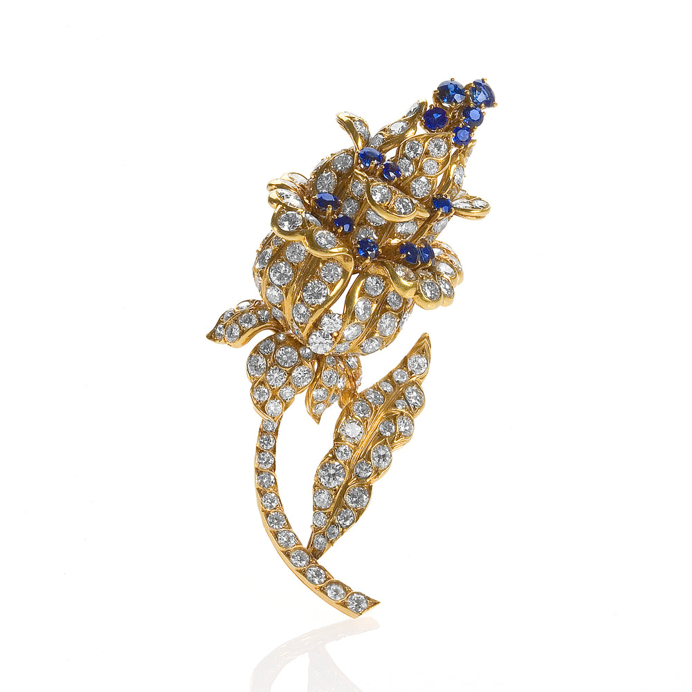 Macklowe Gallery Lacloche Frères Diamond and Sapphire Flower Brooch