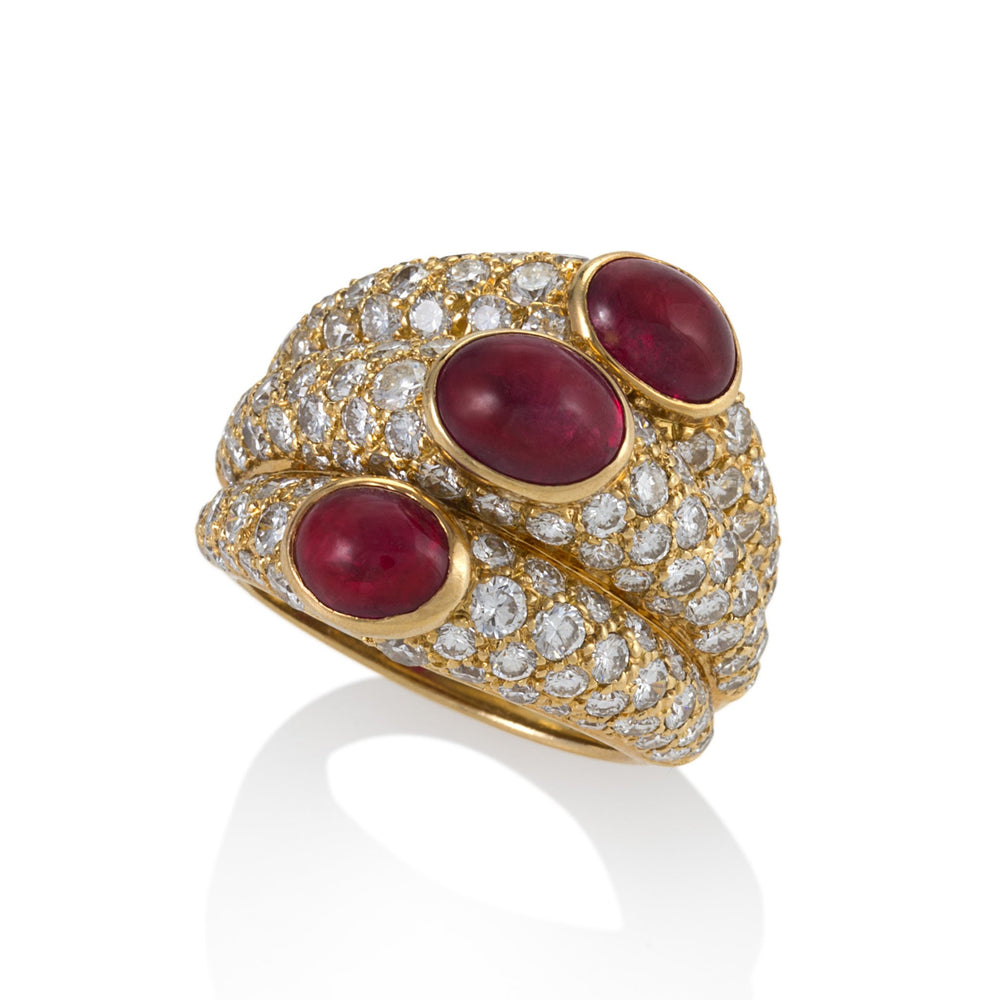 
                      
                        Macklowe Gallery Cartier Ruby and Diamond “Three Band” Ring
                      
                    
